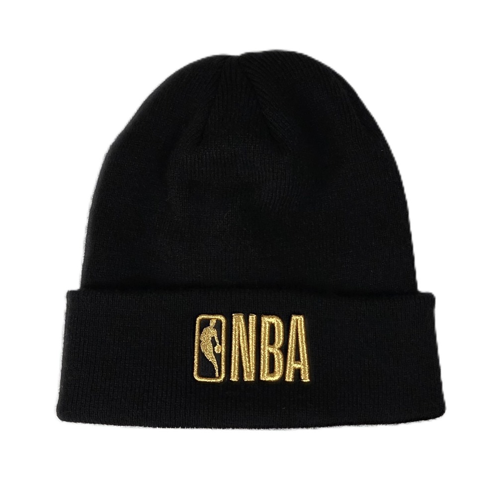 Official NBA Gold Embroidered Cuffed Beanie Hat Black Knit OSFM Warm Winter Cap
